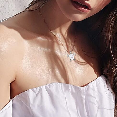Lovely Sea Turtle Pendant Necklace Cute Animals Opal Silver Chain Adjustable Necklace Jewelry Mother's Day Gifts Jewelry for Women Girls in Saudi Arabia