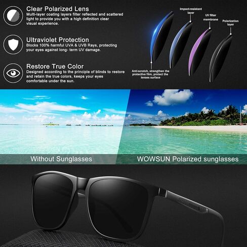 WOWSUN Men’s Polarized Sunglasses Retro Square Metal Frame Aluminum Driving Fishing Sun Glasses in Saudi Arabia