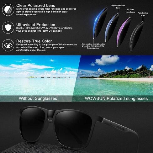 WOWSUN Men’s Polarized Sunglasses Retro Square Metal Frame Aluminum Driving Fishing Sun Glasses in Saudi Arabia