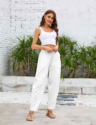 Qiaomai Womens Cotton Blend Harem Beach Lightweight Tapered Baggy Pants Summer in Saudi Arabia