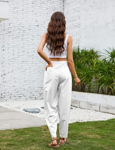 Qiaomai Womens Cotton Blend Harem Beach Lightweight Tapered Baggy Pants Summer in Saudi Arabia