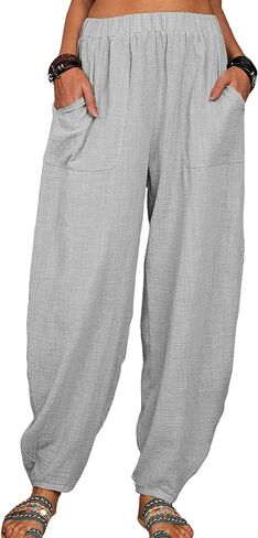 Qiaomai Womens Cotton Blend Harem Beach Lightweight Tapered Baggy Pants Summer in Saudi Arabia
