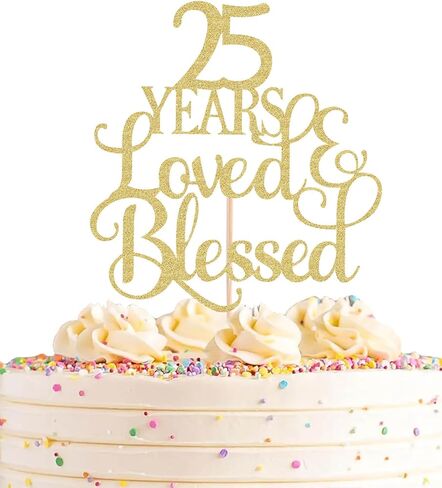 غلاف كعكة AHAORAY محبوب لمدة 25 عامًا - لوازم تزيين كعكة عيد الميلاد الخامس والعشرين اللامعة باللون الذهبي، مثالية لحفلات الزفاف أو الذكرى السنوية أو حفلات أعياد الميلاد، دعامات كشك الصور in Kuwait
