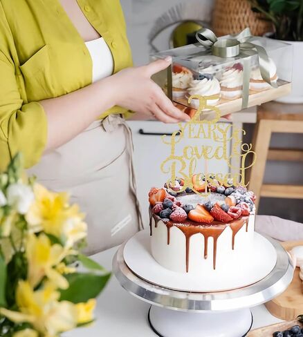 غلاف كعكة AHAORAY محبوب لمدة 25 عامًا - لوازم تزيين كعكة عيد الميلاد الخامس والعشرين اللامعة باللون الذهبي، مثالية لحفلات الزفاف أو الذكرى السنوية أو حفلات أعياد الميلاد، دعامات كشك الصور in Kuwait