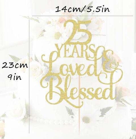غلاف كعكة AHAORAY محبوب لمدة 25 عامًا - لوازم تزيين كعكة عيد الميلاد الخامس والعشرين اللامعة باللون الذهبي، مثالية لحفلات الزفاف أو الذكرى السنوية أو حفلات أعياد الميلاد، دعامات كشك الصور in Kuwait
