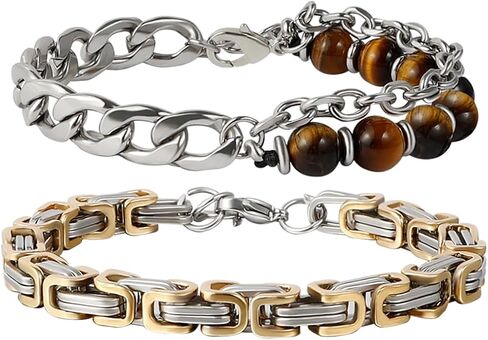 سوار من الفولاذ المقاوم للصدأ من Manfnee بسلسلة من الحجر الطبيعي سوار مضفر للرجال والنساء in Kuwait