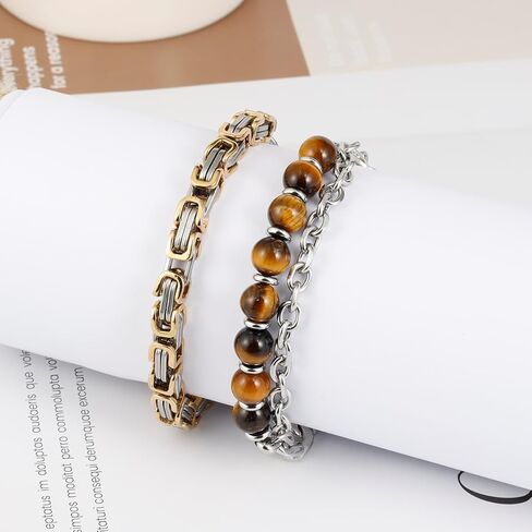 سوار من الفولاذ المقاوم للصدأ من Manfnee بسلسلة من الحجر الطبيعي سوار مضفر للرجال والنساء in Kuwait