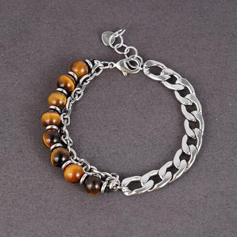 سوار من الفولاذ المقاوم للصدأ من Manfnee بسلسلة من الحجر الطبيعي سوار مضفر للرجال والنساء in Kuwait