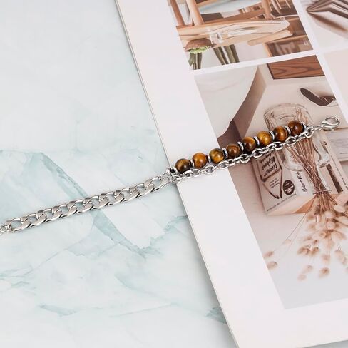 سوار من الفولاذ المقاوم للصدأ من Manfnee بسلسلة من الحجر الطبيعي سوار مضفر للرجال والنساء in Kuwait