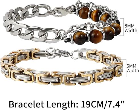 سوار من الفولاذ المقاوم للصدأ من Manfnee بسلسلة من الحجر الطبيعي سوار مضفر للرجال والنساء in Kuwait