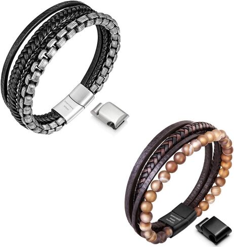 Speroto mens bracelets,leather and steel bracelets for men,chain bracelets with magnetic clasp in 8.7' in Kuwait