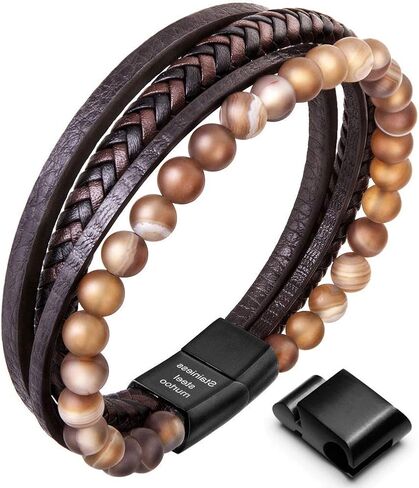 Speroto mens bracelets,leather and steel bracelets for men,chain bracelets with magnetic clasp in 8.7' in Kuwait