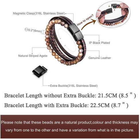 Speroto mens bracelets,leather and steel bracelets for men,chain bracelets with magnetic clasp in 8.7' in Kuwait