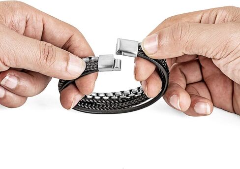 Speroto mens bracelets,leather and steel bracelets for men,chain bracelets with magnetic clasp in 8.7' in Kuwait