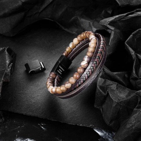 Speroto mens bracelets,leather and steel bracelets for men,chain bracelets with magnetic clasp in 8.7' in Kuwait