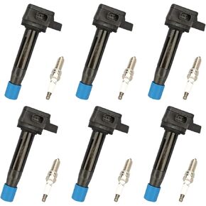 MAYASAF Iridium Spark Plug and Ignition Coil Kit UF603 6 Pairs Compatible for Honda 08-12 Accord/10-11 Accord Crosstour/08-17 Odyssey, for Acura RL/TL/TSX, for Hyundai 2020 Elantra GT