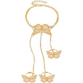 Butterfly Hand Chain Bracelet for Women Bohemian Butterfly Ring Bracelet Chain Hand Harness Bracelet Dainty Bracelet Prom Jewelry Gift