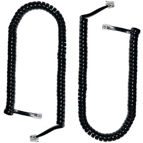 Telephone Wires, 2 Pack 6 Feet 6P6C Telephone Cord Cable for Landline Phones, RJ12 Male to Male Cables (Coiled 6P6C, Black)