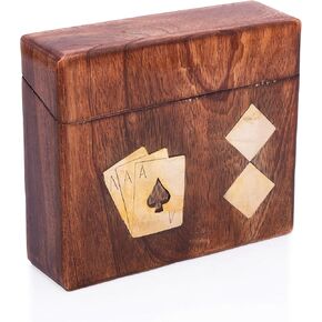 Unique Birthday Gift Ideas Handcrafted Classic Wooden Playing Card Holder Deck Box Storage Case Organizer With Premium Quality 'Ace' Playing Cards Anniversary Housewarming Gifts Men Women