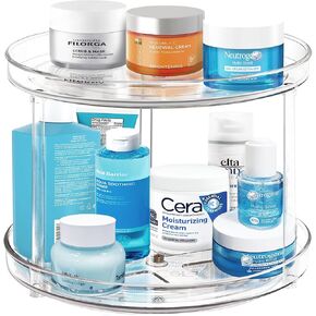 2 Tier Lazy Susan Bathroom Organizer, 9.25Inch Clear 360 Rotating Makeup Organizer for Vanity, Skincare Organizers Perfume Organizer, Spice Rack Organizer for Cabinet- Home Organization and Storage