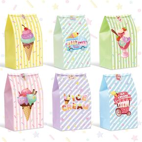 Whaline Ice Cream Party Favor Bags Summer Colorful Ice Cream Goody Bags Holiday Treat bags with Gift Tag Stickers for Summer Sweet Birthday Baby Shower Party Supplies Gift Wrap, 24Pcs