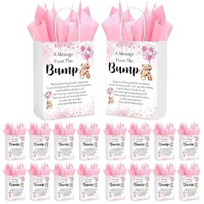 50 Sets Gift Bag for Baby Shower 50 Bear Baby Shower Goodie Bags Bear Paper Bag with Handles and Tissue Paper Baby Shower Party Favor Bags for Guests Gender Reveal Return Gift (Blue)