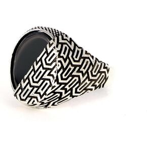 Genuine Black Onyx Stone Unique Two Side Design Mens Silver Ring 925 Sterling Silver Signet Ring for Men Sterling Silver Pinky Ring Gift for Men Gift for Dad in Kuwait