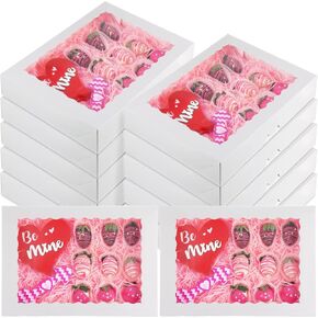 Zopeal 40 Pcs Large Cookie Boxes with Window for Mother's Day Gifts Wedding Cookie Boxes, 14" x 10" x 2.5" White Bakery Treat Boxes Strawberry Boxes Cake Boxes for Gift Packaging, Pastries, Muffins