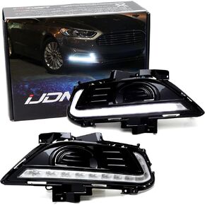 iJDMTOY Xenon White LED Daytime Running Light Fog Lamps Compatible with 13-16 Ford Fusion, includes (2) LED DRL Bezel Assemblies & Module Box, Each Lamp Powered by (16) High Power LED Lights