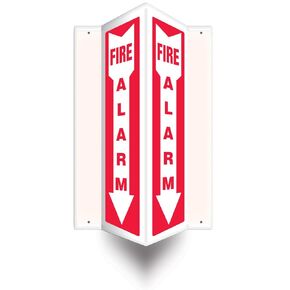 Accuform PSP328 Projection Sign 3D, FIRE Alarm (Arrow)", 18" x 4" Panel, 0.10" Thick High-Impact Plastic, Pre-Drilled Mounting Holes, Red on White