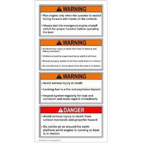 ComplianceSigns.com WARNING Boating Safety ANSI Label Decal, 4x2 inch 4-Pack Vinyl for Recreation