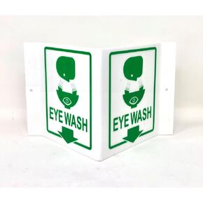 9" Width x 6" Height x 4" Depth Acrylic, Green on White Standard EYEWASH "V" Sign