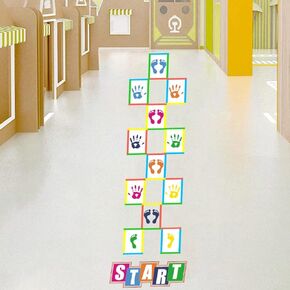 IARTTOP Handprint Footprint Hopscotch Game Floor Sticker,Colorful Hand & Foot Hopscotch Decal for Classroom Nursery Kids Room Decor,Indoor Active Games