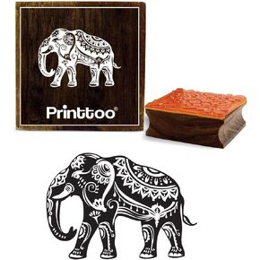 Printtoo Elephant Pattern Wooden Square Rubber Stamp Scrap-Booking Craft Stamps-2 x 2 Inches