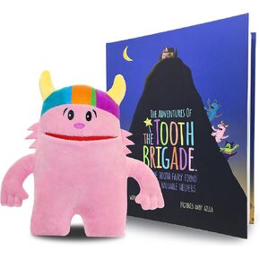 Book and Ollie Monster Tooth Fairy Pillow Bundle, Interactive Set Includes 8" Plush Toy with Lost Tooth Pocket and Adventures of The Tooth Brigade Hardcover Book