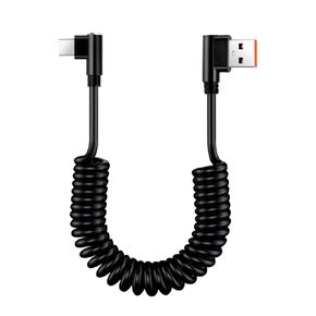Coiled USB C 90 Degree Cable Double Elbow Charging Cable (6.1FT) QC3.0 for Android Auto Motorcycle Marine Tesl GM Toyota Freightliner Kenworth Pickup Truck and Samsung Google ASUS Game Type C Device