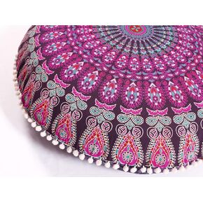 Popular Handicrafts Large Hippie Mandala Floor Pillow Cover - Cushion Cover - Pouf Cover Round Bohemian Yoga Decor Floor Cushion Case- 32" Purple