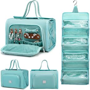 حقيبة مكياج قابلة للطي، حقيبة أدوات الزينة مقاومة للماء للنساء، حقائب معلقة لتنظيم السفر مع حجرة لتنظيم المجوهرات، كبيرة جدًا 4 أكياس شفافة معتمدة من إدارة أمن المواصلات الأمريكية لمكياج مستحضرات التجميل (بنفسجي) in Kuwait