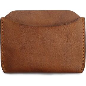 Brown drop grain vegetable tanned leather minimalist thin card wallet