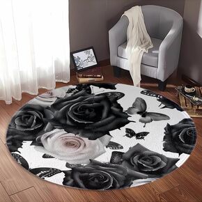 Black Rose Bush Round Carpet Printed Carpet Floor Mat Anti-Slip Premium Retro Carpet Bathroom Entrance Dining Room Living Room Study Carpet Young Girls Boys Carpet Decoration 23.5 inches
