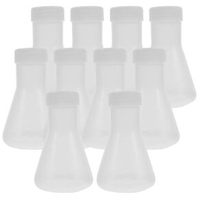 Hemobllo Conical Flask- 50ML Plastic Erlenmeyer Flask Set with Screw Caps and Clear Scale, Scientific Conical Flask Laboratory Flask Lab Supplies (10PCS)