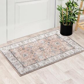 2x10 Washable Runner Rug, Floral Runners for Hallways Non Slip, Runner Rugs for Bedroom Kitchen Laundry Living Room, Soft Area Rug, Low-Pile Floor Carpet, Entryway Rugs Indoor, Grey