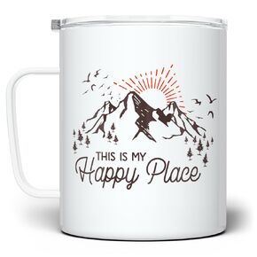 Loftipop This is My Happy Place Insulated Travel Tumbler Coffee Mug, Mountain Camping Coffee Cup, Nature Outdoor Hiking Lover Gift
