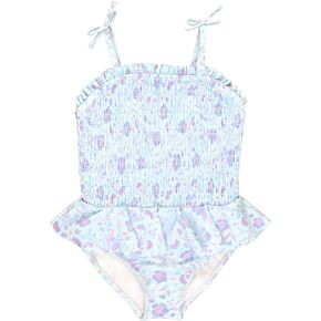 RuffleButts Fairytale Garden Peplum Smocked Bodice One Piece - 3T