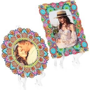Soaoo 2 Pcs DIY Mandala Diamond Photo Frame Diamond Painting Frames Valentine‘s Day Mandala Diamond Photo Frame Diamonds Paintings Art for Adults Craft Picture Display Tabletop Door Wall Hanging Decor