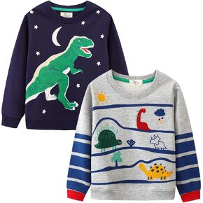 LOKTARC 2 Pack Toddler Boys Sweatshirts Patterned Long Sleeve Pullover Crewneck Tops Shirts