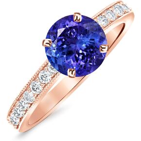 1.8 Carat 14K White Gold Classic Side Stone Pave Set With Milgrain Diamond Engagement Ring with a 1.5 Carat Natural Tanzanite Center (Heirloom Quality)