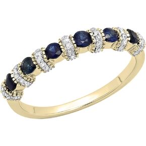 Dazzlingrock Collection 14K Gold Round Blue Sapphire And White Diamond Bridal Stackable Wedding Band Anniversary Ring