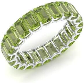 Diamondere Natural and Certified Gemstones Wedding Ring in Sterling Silver | Emerald Cut Full Eternity Stackable Band Size 4 to 8