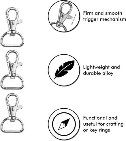 مشابك معدنية دوارة بمشبك مخلب جراد البحر وخطاف ربط الحبل (100 حزمة) 1 5/8 بوصة × 1 بوصة (حلقة واسعة 3/4 بوصة على شكل حرف D) مع حلقات مفاتيح - نتائج المجوهرات أو مشاريع الخياطة in Kuwait